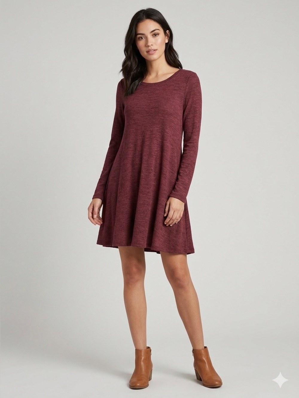 NWT Charlotte Russe burgundy long-sleeve knit swing dress